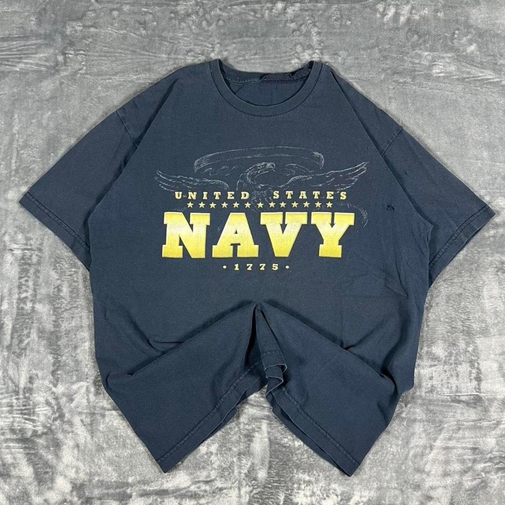 Y2K United States Navy Black Graphic T-Shirt - no size tag